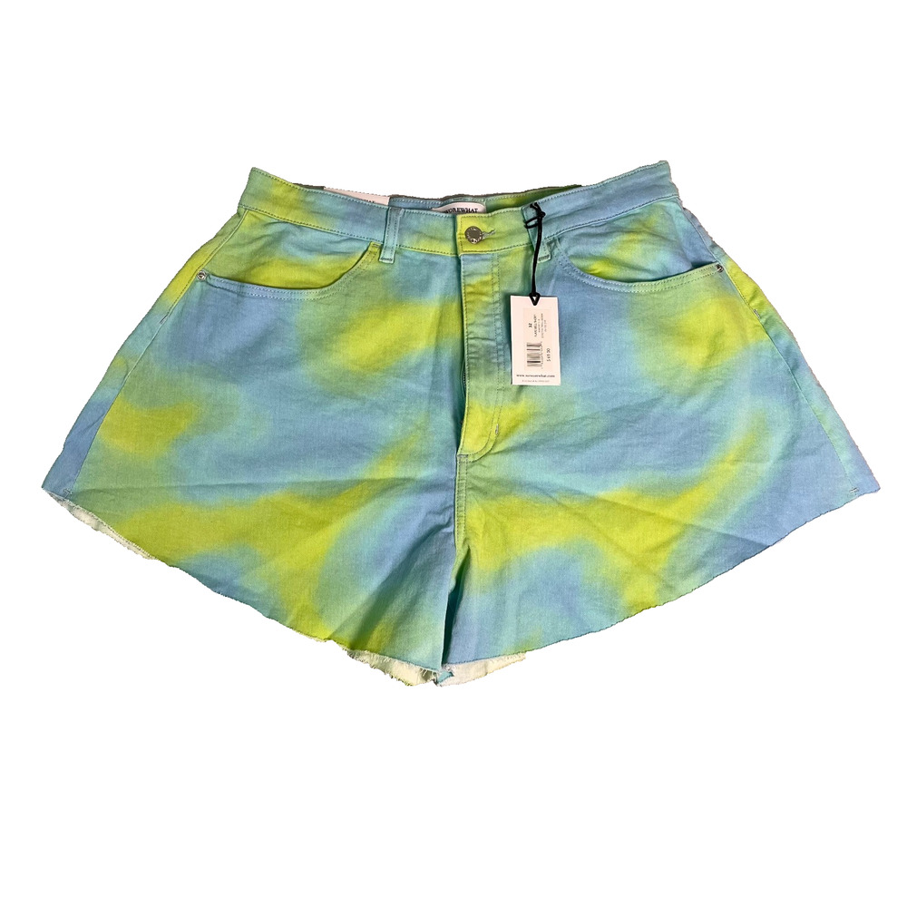 NWT WeWoreWhat Flare Denim Bell Shorts Womens 32 Tie Dye Dopamine Summer Fun